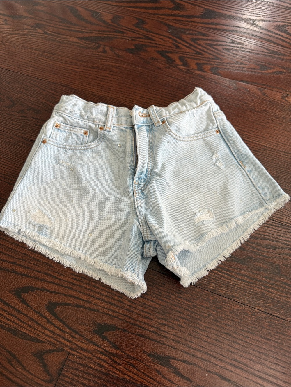 Zara Light Blue Frayed Denim Shorts